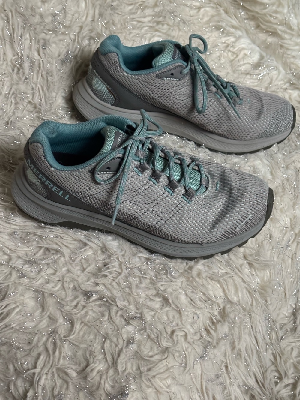 Merrell Fly Strike Women's Light Gray and Teal Paloma Athletic Shoes Size 8US